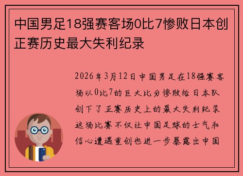 中国男足18强赛客场0比7惨败日本创正赛历史最大失利纪录